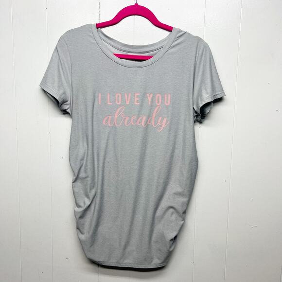 Time and Tru Maternity Gray Top Medium Short sleeve Ruched Sides Lightweight - Picture 1 of 8